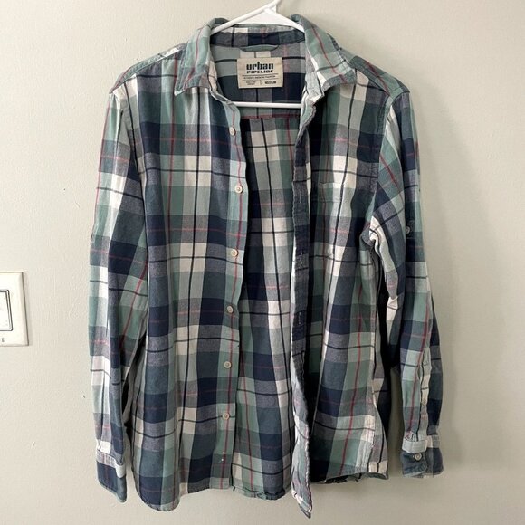 Urban Pipeline green blue white button down cotton shirt medium top comfortable - Picture 1 of 5